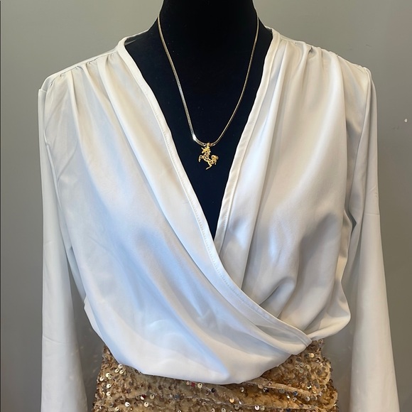 White Blouse with Gold Sequin Skirt - Picture 2 of 5